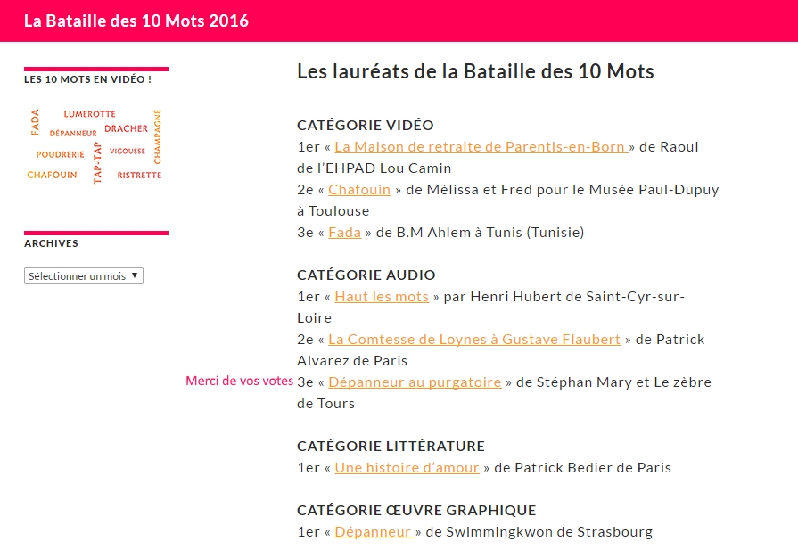La bataille des 10 mots&nbsp;2016